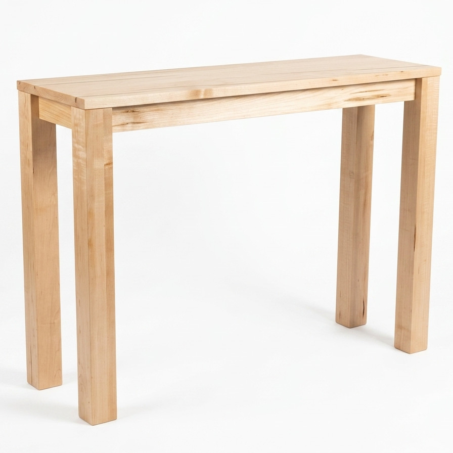 Side profile view of a slim solid wood writing desk illustrating its space-saving depth and clean, uncluttered design perfect for small spaces.