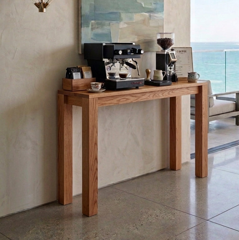 Oak Coffee Bar Station Espresso Table Console in Kitchen