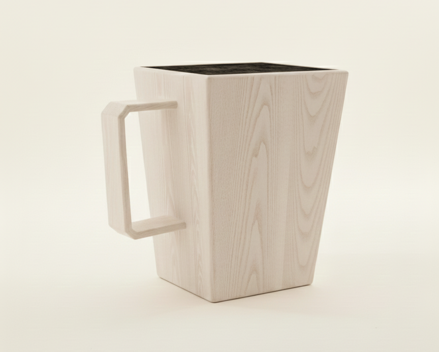 Square mug with wooden texture on a light beige background