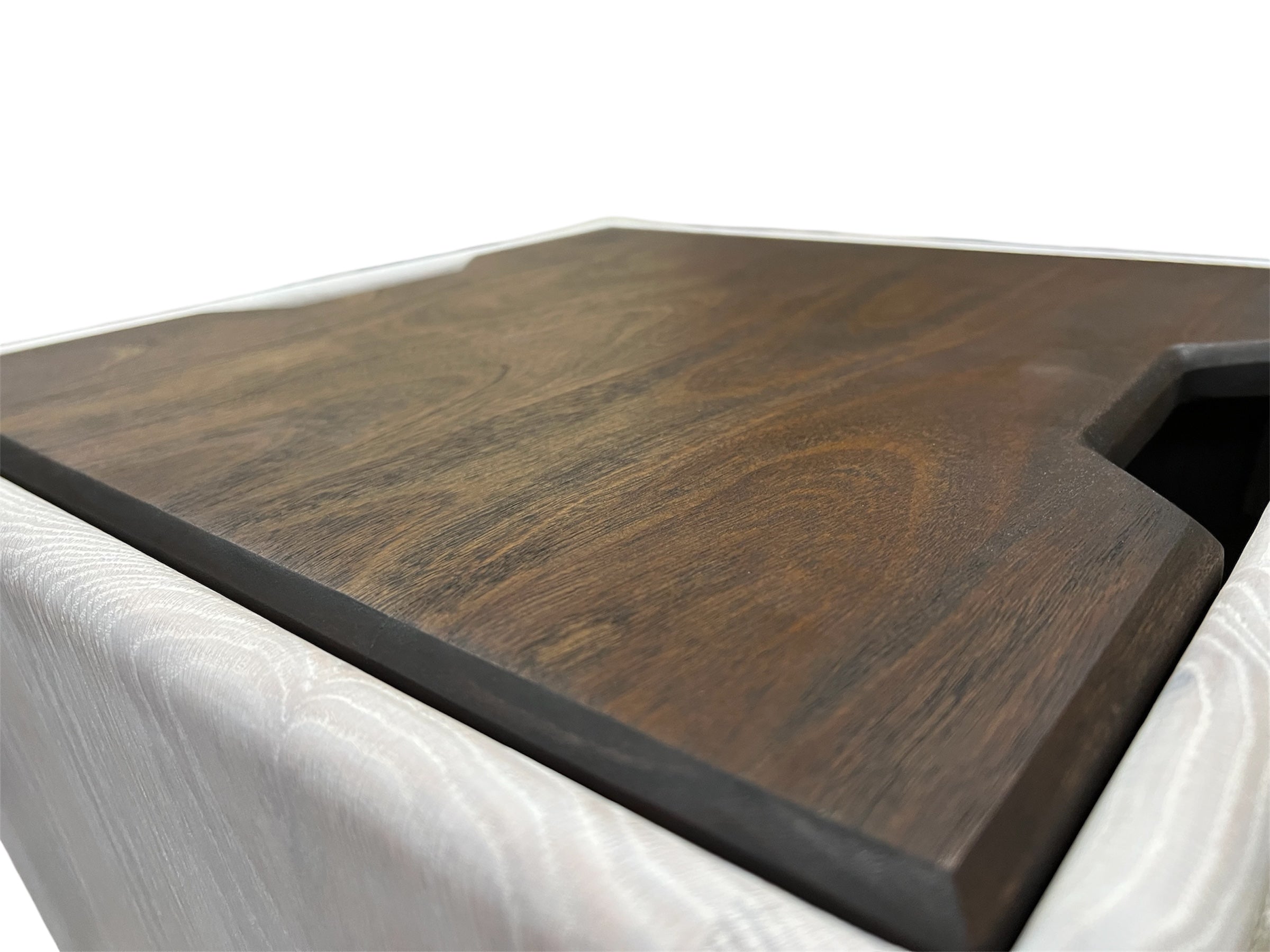 Removable Wooden surface on a white coffee mug shaped platform